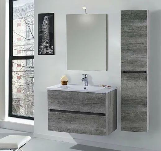 Mobile Da Bagno Sospeso 80cm Colonna P32cm Mazzoni Maiorca Light Grigio Cemento