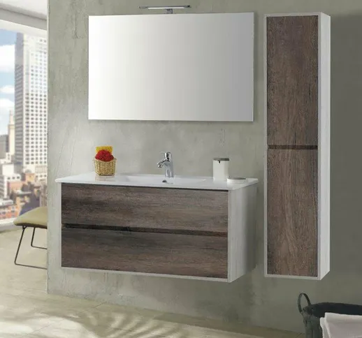 Mobile Da Bagno Sospeso 80cm Colonna P32cm Maiorca Plus Grigio Frassinato - Mazzoni