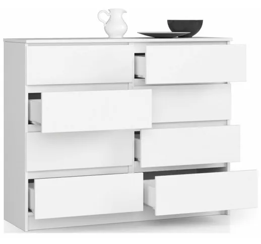 Mobile Ingresso Comò Cassettiera Moderna Credenza 8 Cassetti 140 x 99 x 40 - Colore: Bianc...