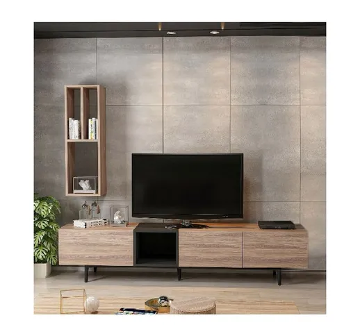 Mobile Porta TV Diany - con Ante, Mensole - da Salotto - Nero, Legno in Legno, 195 x 37 x...