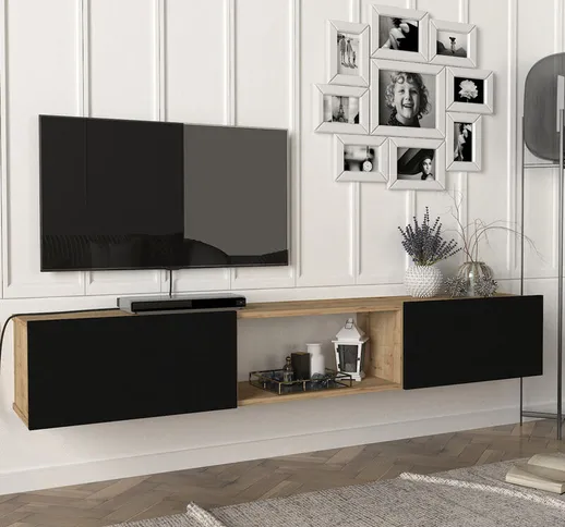 [en.casa] - Mobile tv da Parete 180 x 31 x 29,5 cm Mensola Porta tv con 3 Scomparti 2 Vani...