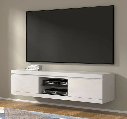Mobile tv sospeso a parete o a pavimento net cm 180 x 40 x 46 cm frontali bianco lucido st...