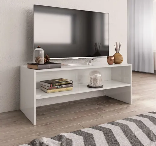 Bonnevie - Mobile tv Tavolino tv - Porta tv Bianco Lucido 100x40x40 cm in Truciolato