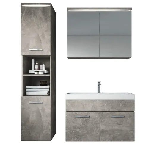 Mobile da bagno Paso 80cm Grigio Cemento - armadio mobiletto lavabo Mobili Armadietto - Gr...