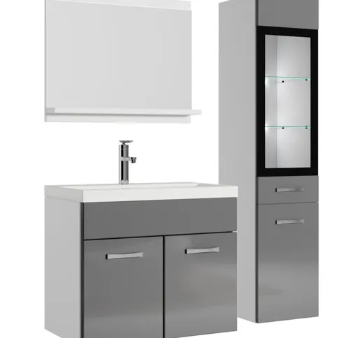 Mobile da bagno Rio 60cm Bianco Grigio Lucido - armadio mobiletto lavabo Mobili Armadietto...