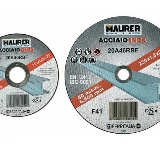Maurer - Mola Abrasiva per Taglio Acciaio Inox Misura 115X1 mm Foro 22 mm Plus