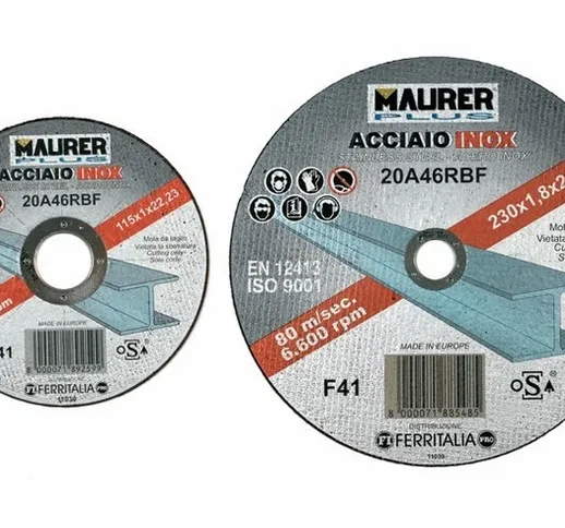 Maurer - Mola Abrasiva per Taglio Acciaio Inox Misura 115X1,6 mm Foro 22 mm cf. 6 Pz