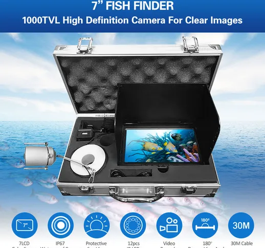 Monitor da 7 pollici Fish Finder 1000TVL Fotocamera per pesca subacquea 180 gradi Fotocame...