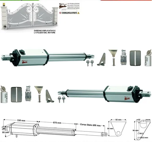 Motori 220 V Corsa 600 Mm Stelo Retrattile Spinta 250 Kg Ricambio Universale X Cancello Au...