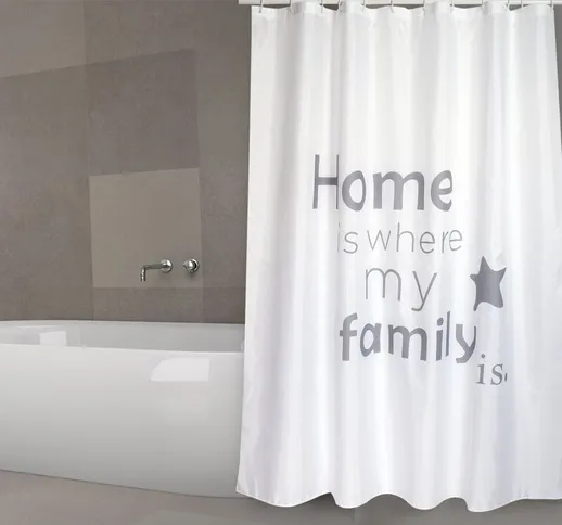  - Tenda da bagno 'Premium Home' Poliestere in bianco con lettere 180 x 200 cm