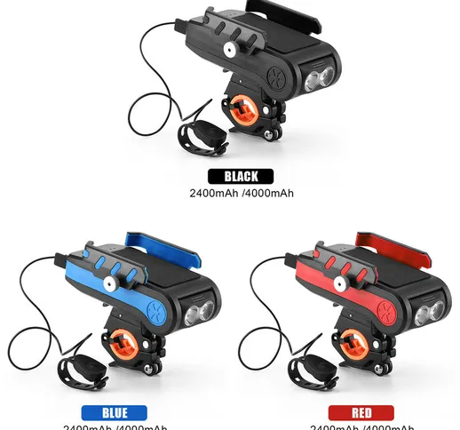 Multifunzionale 4 in 1 USB Ricaricabile LED per bicicletta Luce con supporto per telefono...