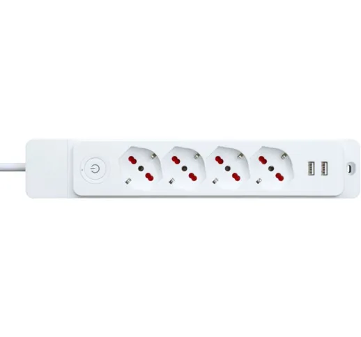 Multipresa con spina 16A piegata a 90°, 4 prese bipasso/schuko 10A/16A e 2 prese usb, cavo...