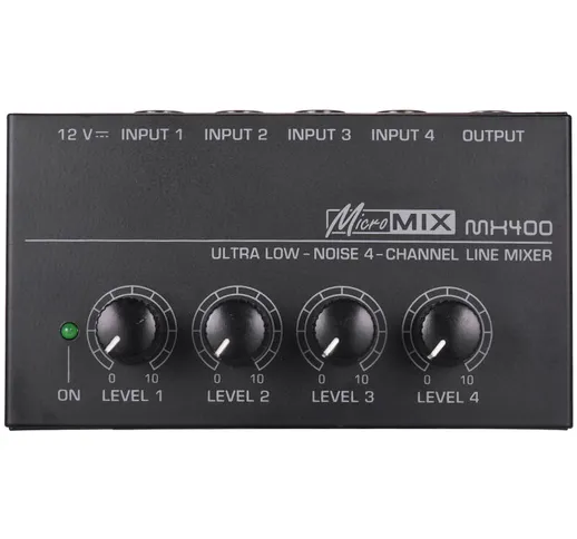 MX400 Mixer audio mono di linea a 4 canali ultracompatto a basso rumore con adattatore di...