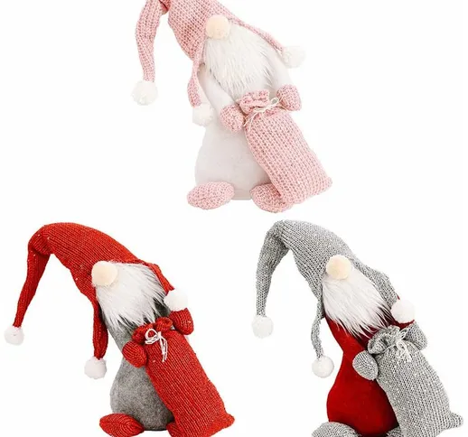 Nani di Natale in peluche a maglia, bambola di Babbo Natale, figurine di elfi nani di Nata...