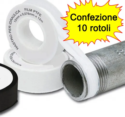 Nastro per idraulica teflon ptfe mm 12 x metri 12 pezzi 10