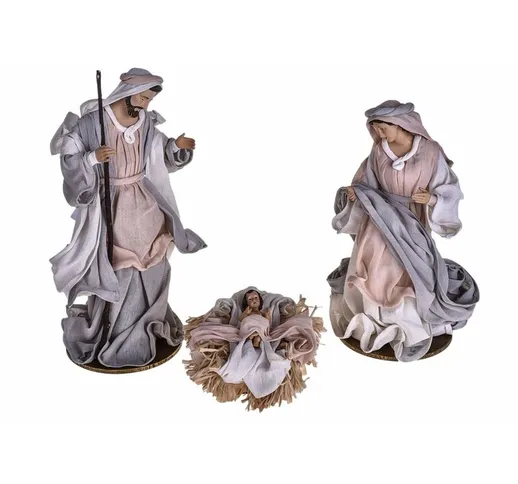 Natività completa per presepe in tessuto set da 3 statue decorazione natalizia h 36 cm -Ro...