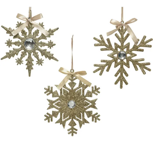 Offerta 3 Fiocchi Di Neve Oro Glitter Assortito 15X0,5Cm Addobbi Albero Di Natale