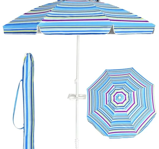 Ombrellone da Spiaggia con 8 Stecche, ombrellone da Mare con palo in Ferro e Lega di Zinco...