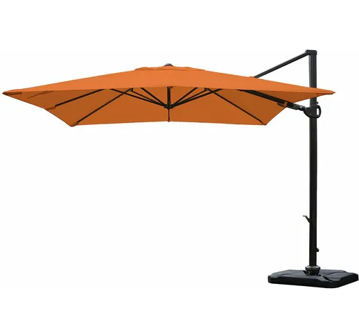 Ombrellone parasole HWC-A39 girevole 3x3m con base arancione