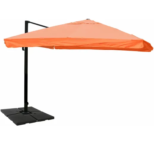 Ombrellone parasole HWC-A96 3,5x3,5m alluminio con volante arancio girevole con base