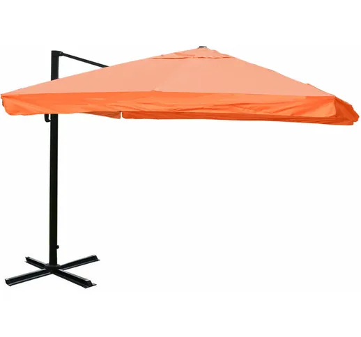 Ombrellone parasole HWC-A96 3,5x3,5m alluminio con volante arancio girevole senza base