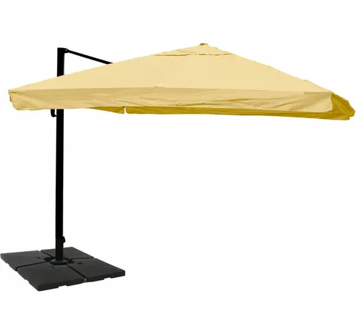 Ombrellone parasole HWC-A96 3,5x3,5m alluminio con volante avorio girevole con base
