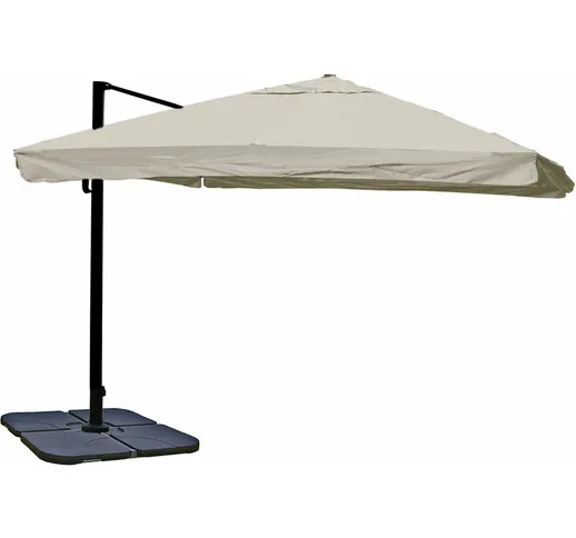 Ombrellone parasole HWC-A96 3,5x3,5m alluminio con volante avorio grigio girevole con base