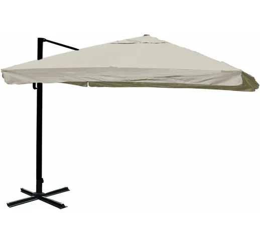 Ombrellone parasole HWC-A96 3,5x3,5m alluminio con volante avorio grigio girevole senza ba...