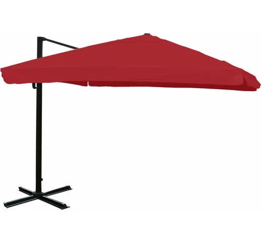 Ombrellone parasole HWC-A96 3,5x3,5m alluminio con volante bordeaux girevole senza base