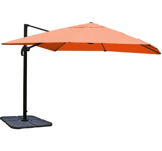 Ombrellone parasole HWC-A96 3x3m alluminio arancione girevole con base
