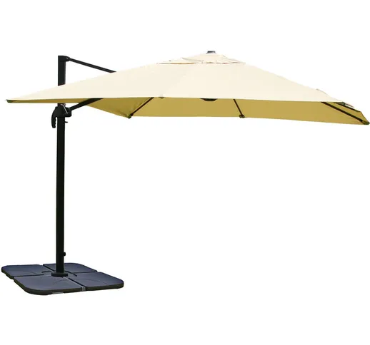 Ombrellone parasole HWC-A96 3x3m alluminio avorio girevole con base