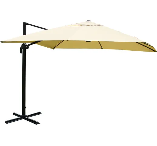 Ombrellone parasole HWC-A96 3x3m alluminio avorio girevole senza base
