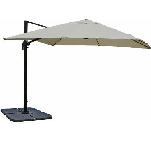 Ombrellone parasole HWC-A96 3x3m alluminio avorio grigio girevole con base