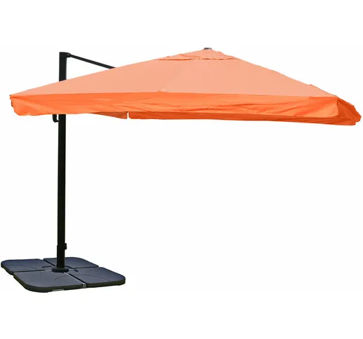 Ombrellone parasole HWC-A96 3x3m alluminio con volante arancio girevole con base