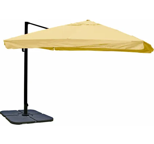 Ombrellone parasole HWC-A96 3x3m alluminio con volante avorio girevole con base
