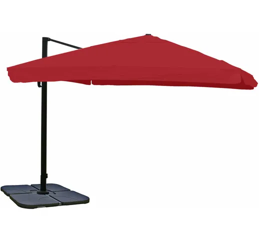 Ombrellone parasole HWC-A96 3x3m alluminio con volante bordeaux girevole con base
