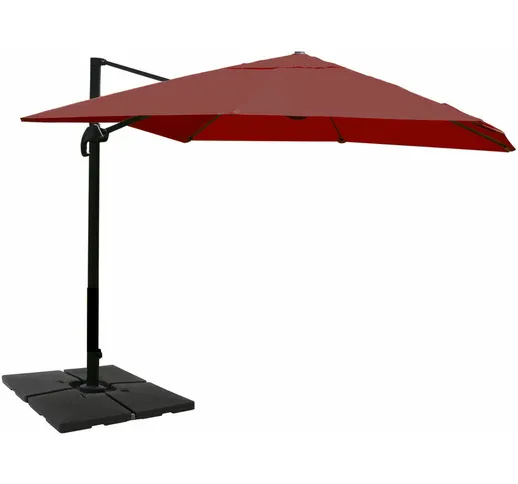 Ombrellone parasole HWC-A96 3x4m alluminio bordeaux girevole con base