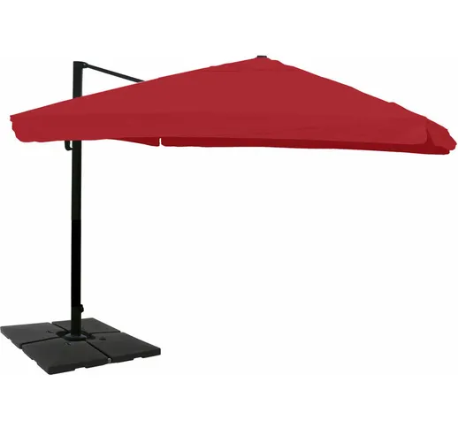 Ombrellone parasole HWC-A96 3x4m alluminio con volante bordeaux girevole con base