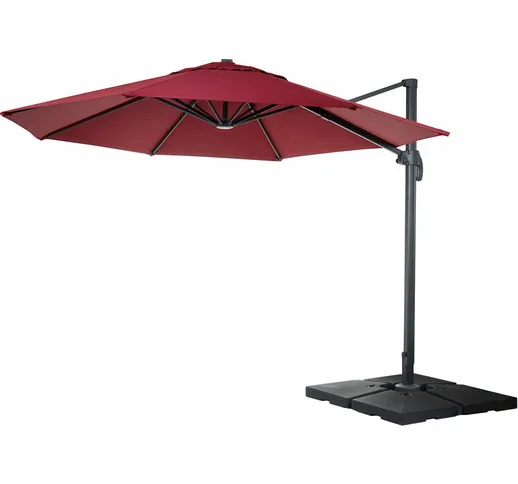 Ombrellone parasole HWC-A96 rotondo 3,5m bordeaux girevole con base