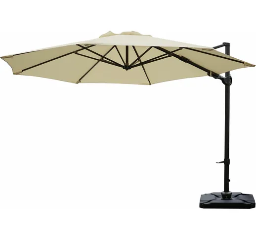 Ombrellone parasole rotondo HWC-A39 girevole Ø 3,5m con base avorio