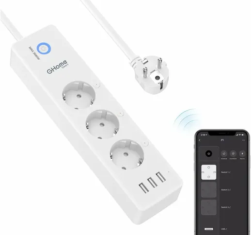 Ciabatta Smart WiFi, Multipresa Inteligente con 3 Spine e 3 usb, Controllo tramite app, pe...