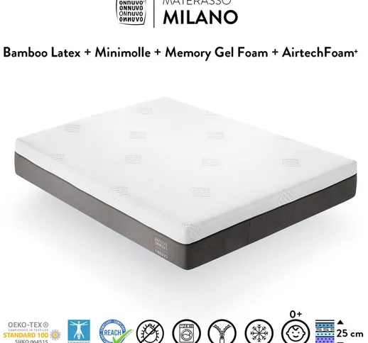 OnNuvo Materasso Francese Certificato, 25 cm, New Gel Memory Foam Alta Densita' 60-65 kg/m...