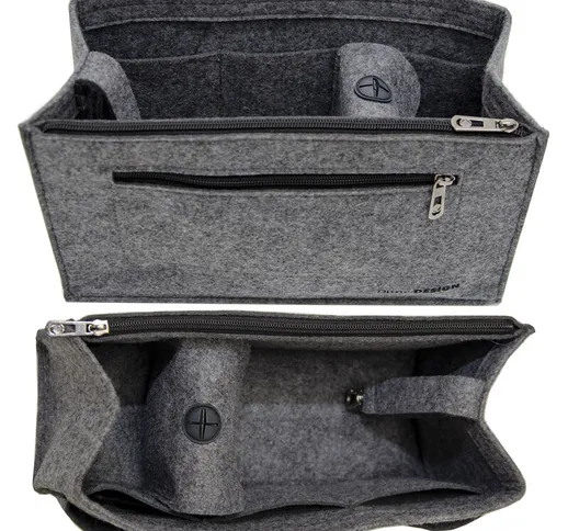 Organizer Borsa 36x12x22 cm Organizzatore Feltro Inserto Borsetta Interna Grigio - grau