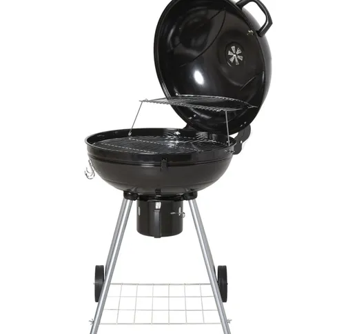 Barbecue a Carbonella con Coperchio e Termometro Doppia Griglia in Metallo Nero - 