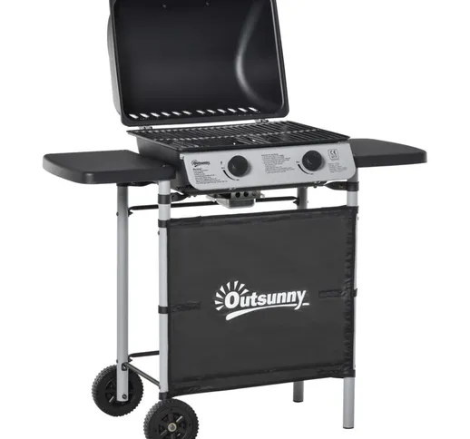 Barbecue a Gas con Coperchio, Bruciatori da 5.6kW, bbq e Ruote, 104x49x99cm - 