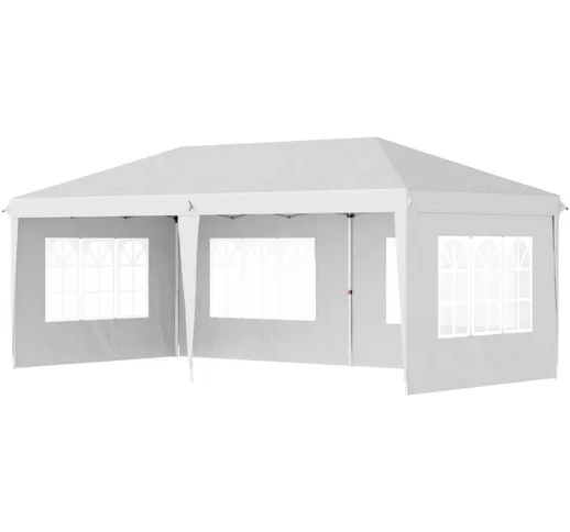 Gazebo da esterno bianco con Finestre Regolabile in Altezza e tende Removibili 585x295x270...