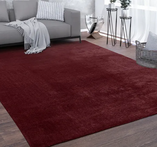 Paco Home - Morbido tappeto a pelo corto per soggiorno, soffice, lavabile, in rosso 150 cm...