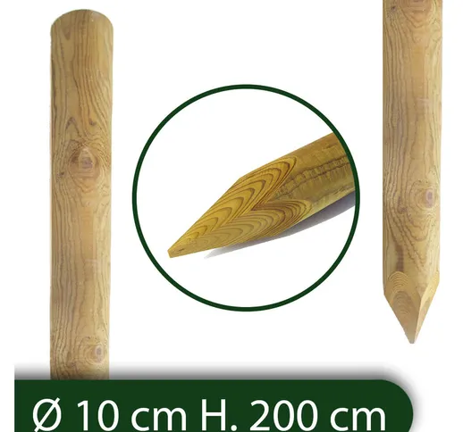 Pali in legno ø cm 10 altezza cm 200 h tondi con punta trattati impregnati per recinzione...