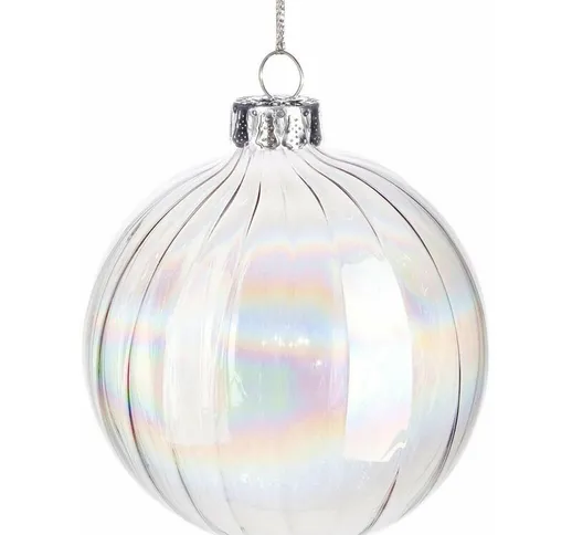 Palline per albero di Natale in vetro Trasparente Iridescente con pendaglio Tinta Unita -4...