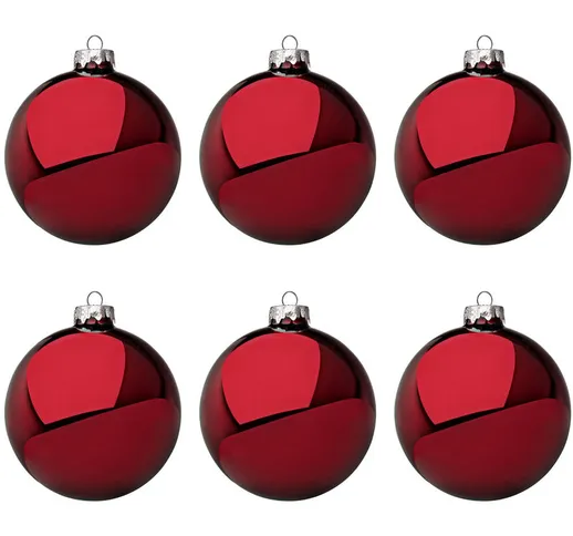 Palline di Natale in Vetro Rosso Scuro Lucido Decorazioni Addobbi Albero - Diametro: 60 mm